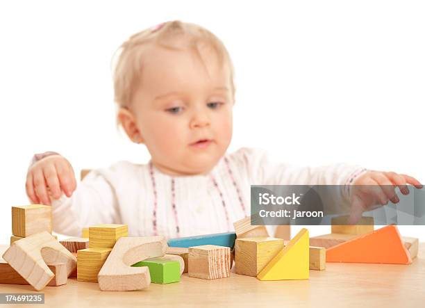 Small Baby Girl With Wooden Blocks Stock Photo - Download Image Now