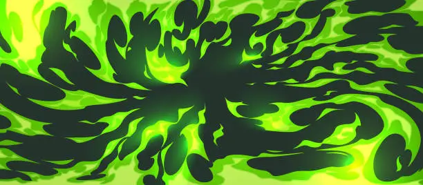 Vector illustration of Abstract neon green liquid splash on black