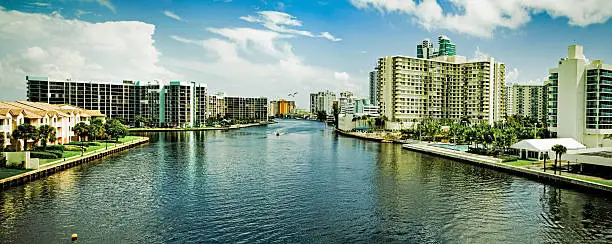 hallandale beach panorama shoot form the hollywood bridge into the causeway canal- 2 images stitched