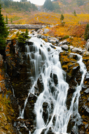 Myrtle falls waterfall at Mt. Rainier State Park in Washington State during the fall