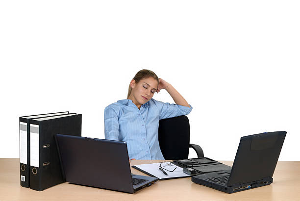 female worker making a break "Beautiful female call center making a break, relaxing on white background ..." jacraa2007 stock pictures, royalty-free photos & images