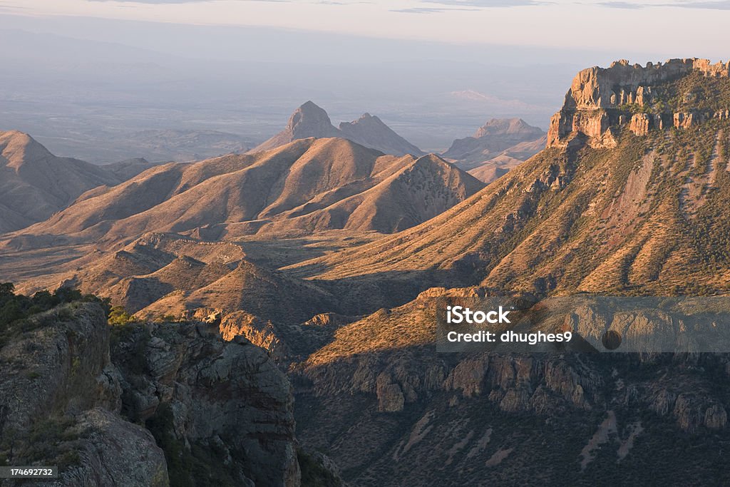 Northeast Rim of Chisos Mountains at Big Bend National Park View of the Northeast Rim and Juniper Canyon from peak of the Lost Mine Trail. Taken just after sunrise. Big Bend National Park Stock Photo