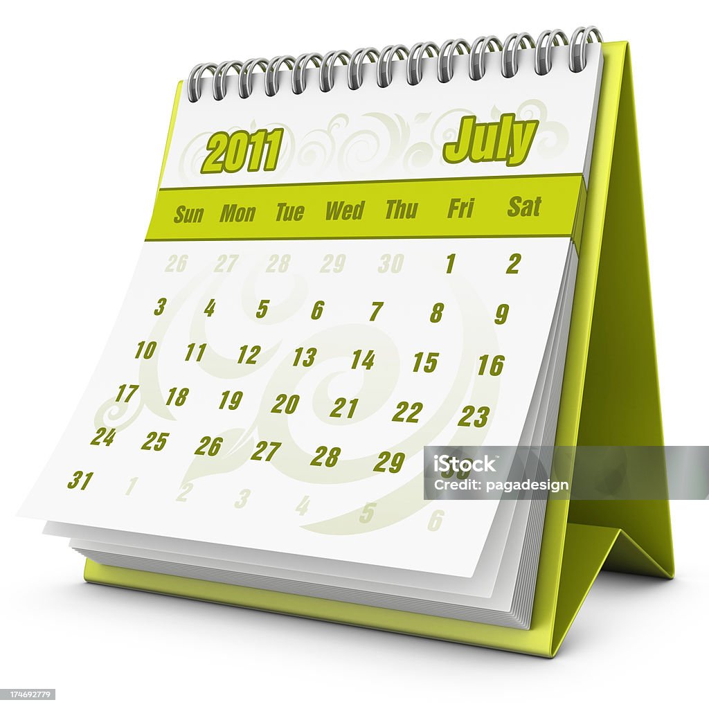 eco calendario de julio de 2011 - Foto de stock de Blanco - Color libre de derechos