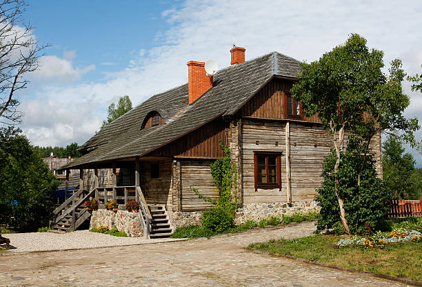 Ancient wooden flour mill stock photo