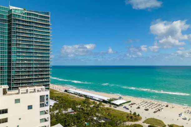 Photo of Panoramic view of Miami Beach urban landscape. South Beach high luxurious hotels and apartment buildings