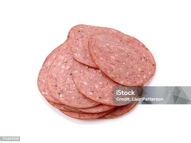 Stack Of Sliced Salami Stock Photo - Download Image Now - Beef, Chopped Food, Close-up