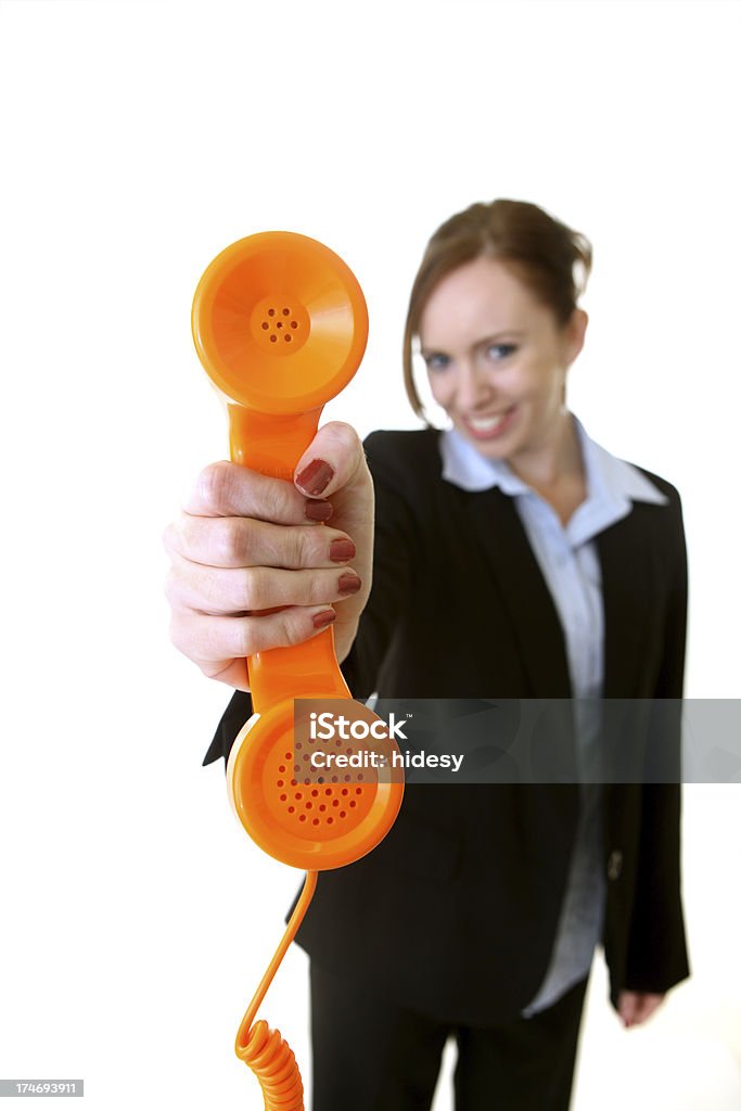 Bright Calls Woman holding out phone. Adult Stock Photo