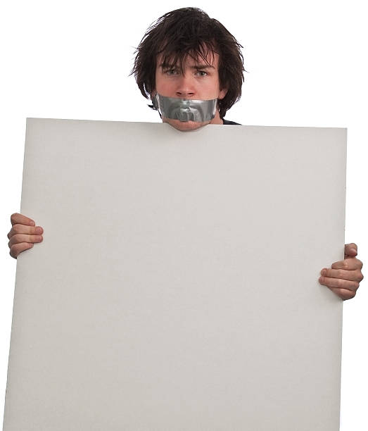 keine sprechen, lesen sie - human mouth duct tape covering adhesive tape stock-fotos und bilder