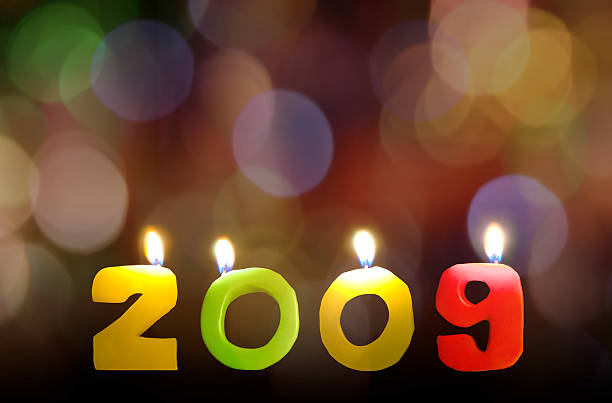 new year 2009 candles on rainbow bokeh background
