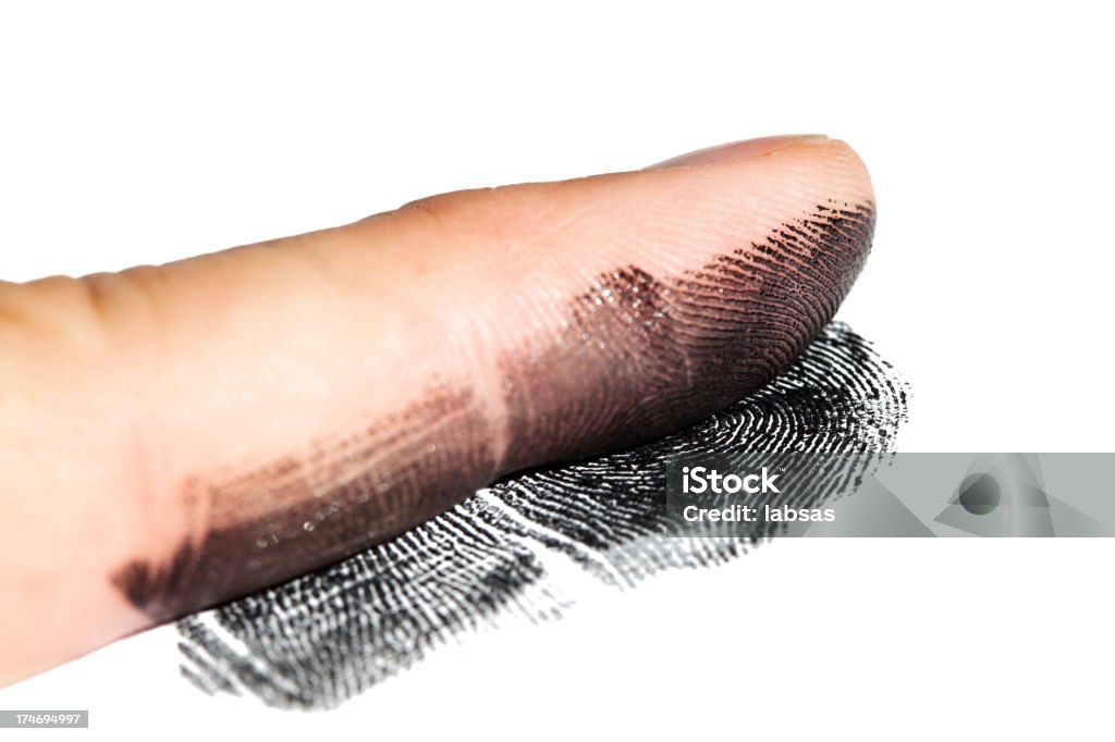XXXL  Human finger making a fingerprint. Isolated on white background. Biometrics Stock Photo