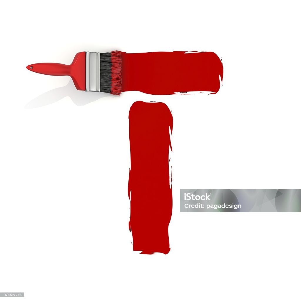 Pintura roja letra T - Foto de stock de Pincel libre de derechos
