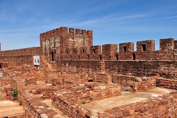 "Interior view of the renovated castle or fortress at Silves, Portugal on the Algarve. The castle was previously totally destroyed by an earthquake in 1755."
