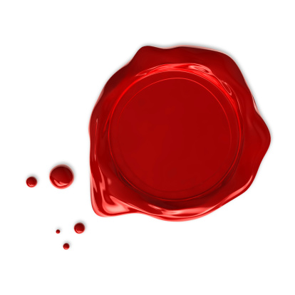 Big red wax seal isolated on white. Detailed clipping path included. 3D render.
