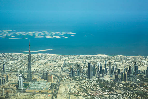 Overhead view of Dubai during the day stock photo