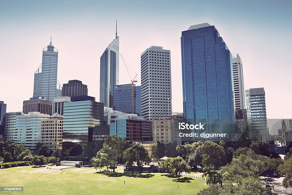 Perth cityscape "The modern commercial centre of Perth, Western Australia. Vintage colouring." Perth - Australia Stock Photo