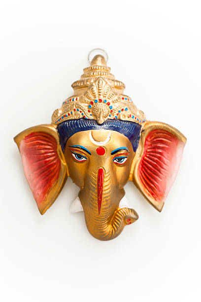 ganesh mask (xxxl) ganesha mask on white   ganesha god thailand india stock pictures, royalty-free photos & images