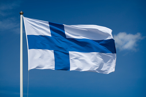 Finnish flag waving in the wind.