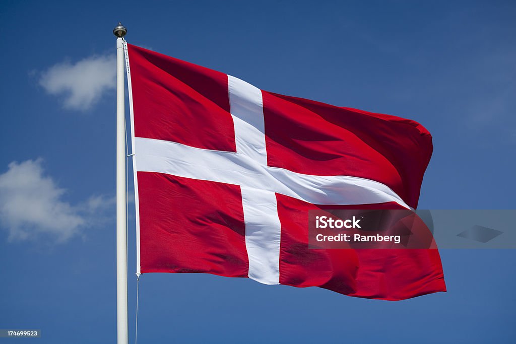 Danish flag Denmanks flag waving in the wind. Danish Flag Stock Photo