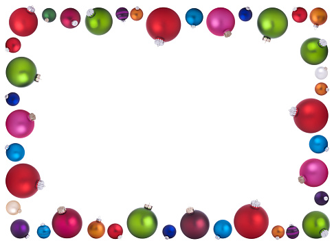 Christmas balls isolated in frame on white.