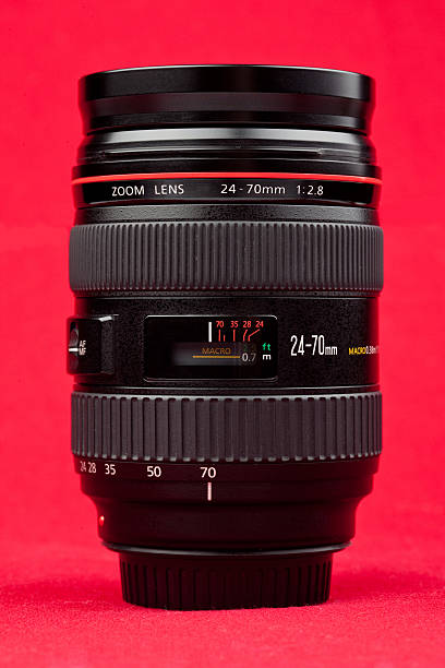 istock professional SLR lens on red background 174701255