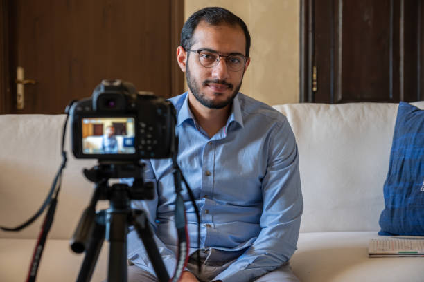 istock Young arabic man conducting a seminar from home 1747013435