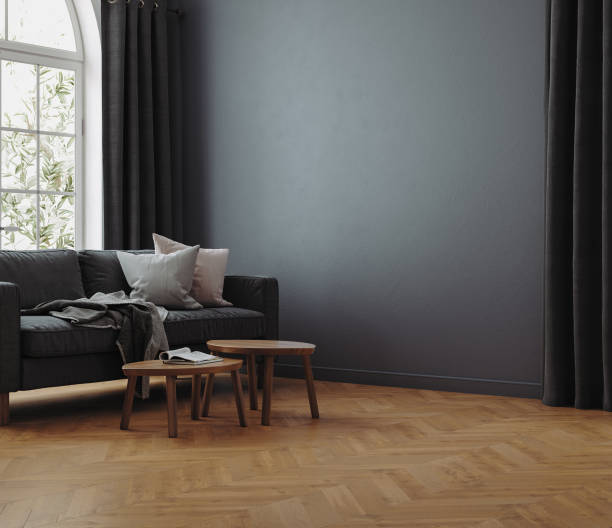 istock Cozy dark living room interior background 1747023806