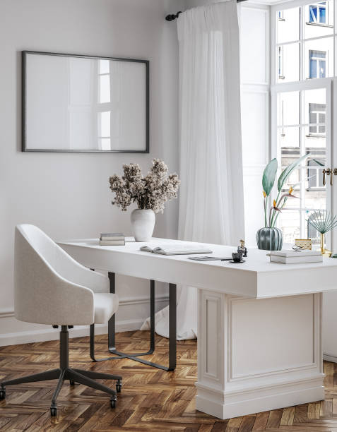 istock Mockup poster frame in modern home office interior background 1747024966