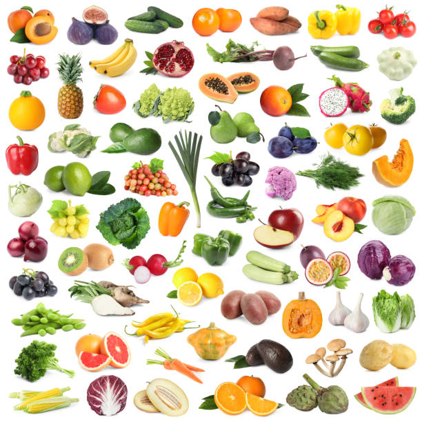 istock Many fresh fruits and vegetables on white background, collage design 1747025524