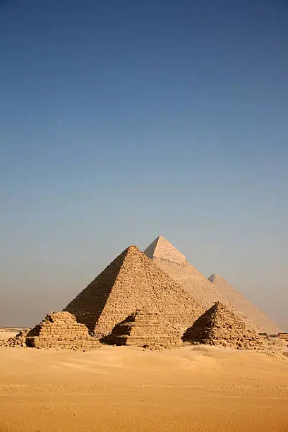"The pyramids on the Giza plateau in Cairo, Egypt."