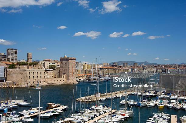A View Of The Port Of Marseille In France With Boats Stock Photo - Download Image Now