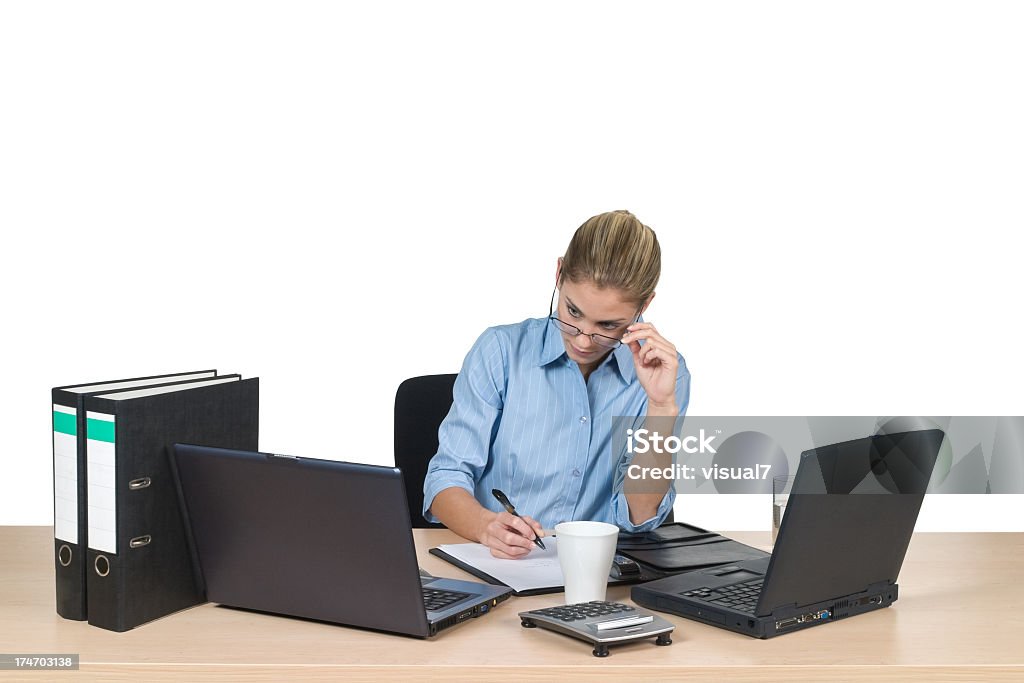 female office worker Beautiful female call center support operator, isolated on white background working, writing with laptop ... http://istock.sk-websolutions.at/img/istock-banner-jr11.jpg 20-24 Years Stock Photo