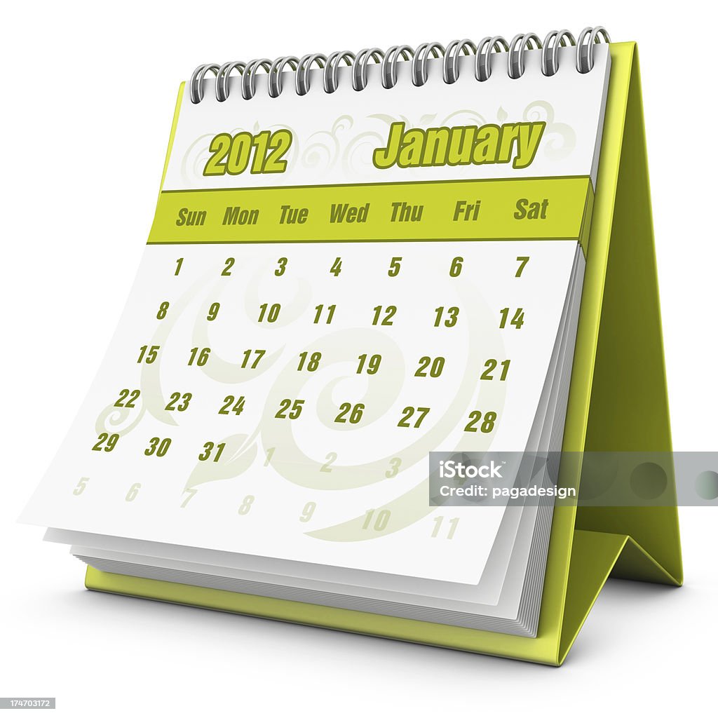 eco calendário de janeiro de 2012 - Foto de stock de Branco royalty-free