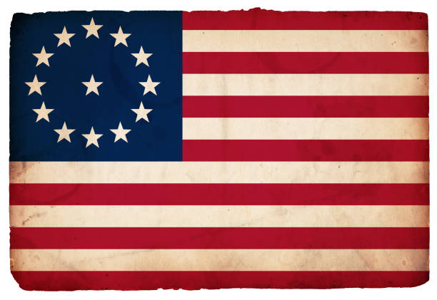 istock Old, vintage American flag on white background 174703177