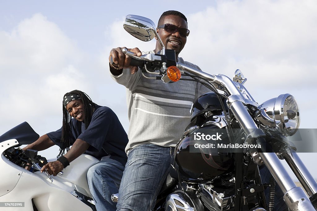 two bikers Happy riders on their motorbikes. 30-34 Years Stock Photo