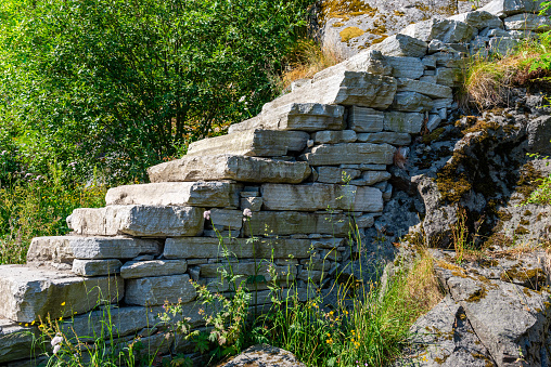 Stairs of the hiking trail to the top of the famous Reinebringen Mountain (448 m). The stairs were built by Sherpas from Nepal. Lofoten, Norway