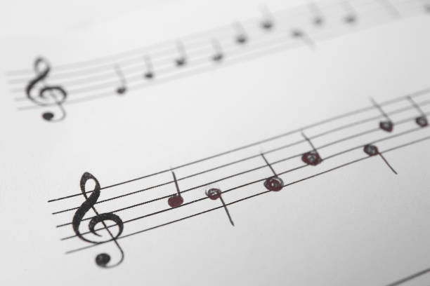 Sheet of paper with music notes as background, closeup view