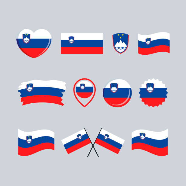 ilustraciones, imágenes clip art, dibujos animados e iconos de stock de conjunto de iconos de bandera de eslovenia vector aislado sobre un fondo gris - cultura de eslovenia