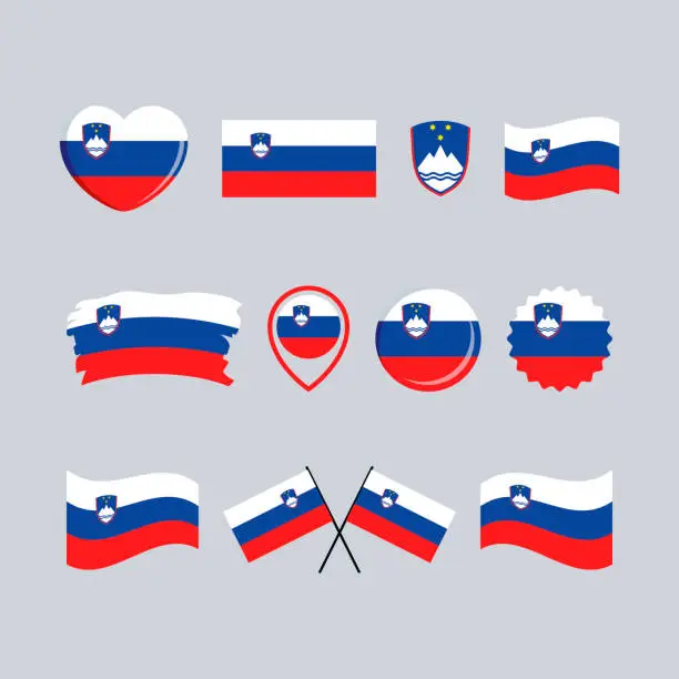 Vector illustration of Slovenia flag icon set vector isolated on a gray background