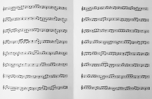 Sheet music book as background, top view