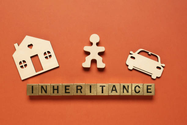 istock Word Inheritance made with cubes and different cutouts on orange background, flat lay 1747051021