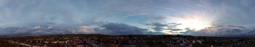 Aerial Ultra Wide Panoramic View of Wardown Public Park of Luton City, England UK. Image Captured During sunset over United Kingdom with Drone's Camera
