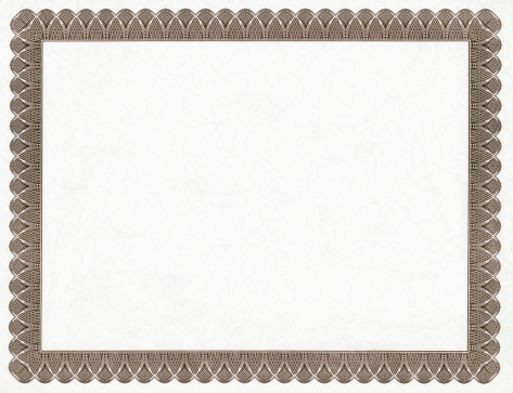 Blank certificate with elegant border and nice paper grain.