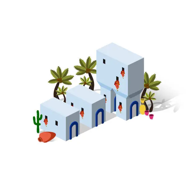 Vector illustration of Isometric Greek House - Destination Greece - Travel Spot - Locations - Places in Greece - Greek Architecture - Travel Rentals