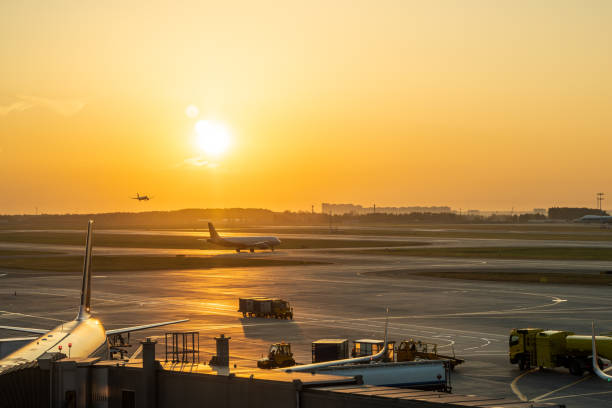 istock Airport runway. Commercial passenger airplane preparing for takeoff 1747068937