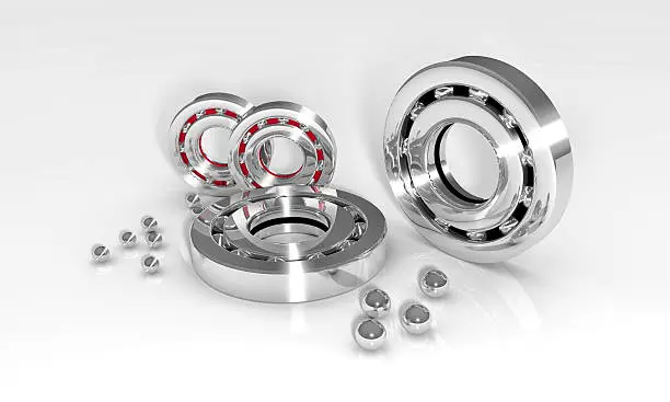 Industrial image with ball bearings on white background