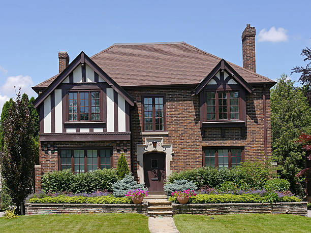 Tudor style brick house stock photo