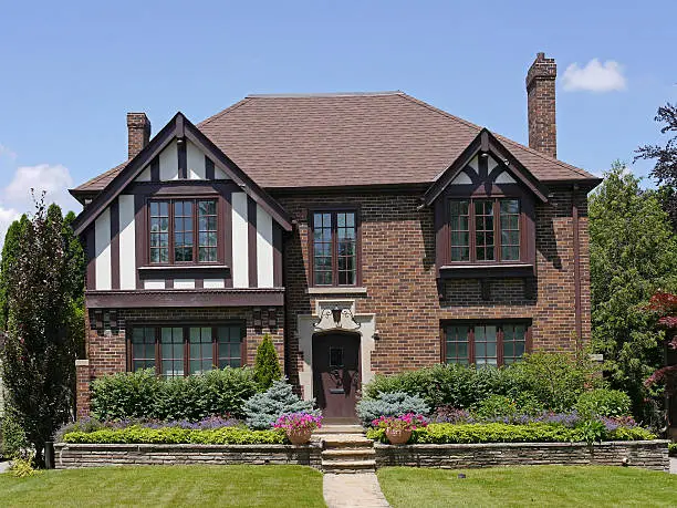 nicely landscaped house on a wide lot