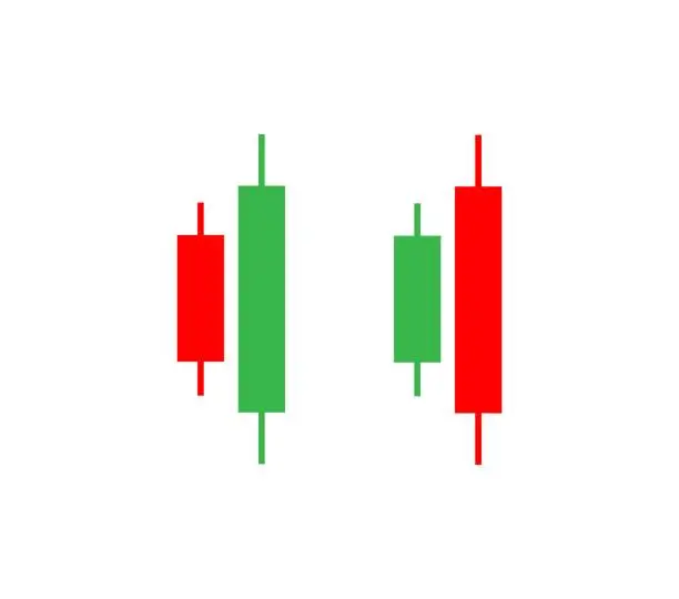 Vector illustration of Japanese candlesticks with bullish engulfing and bearish engulfing.