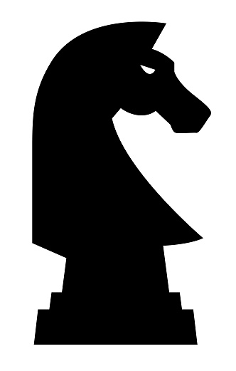 Vector silhouette of a black knight chess piece.