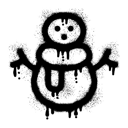Snowman graffiti with black spray paint